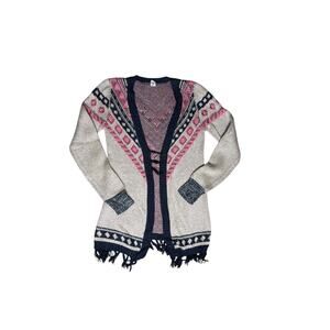 Gimmicks by BKE Women’s Cardigan Size Large Boho Open Front Knit Fringe